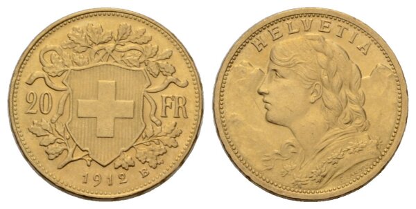 Schweiz 20 Franken 1912 B Vreneli