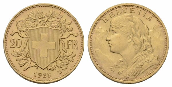 Schweiz 20 Franken 1925 B Vreneli