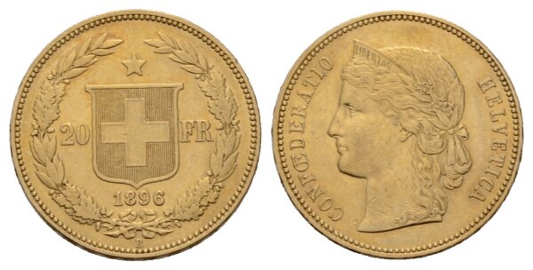 Schweiz 20 Franken 1896 B Helvetia
