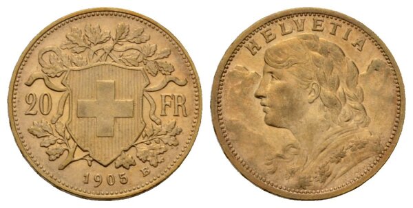 Schweiz 20 Franken 1905 B Vreneli