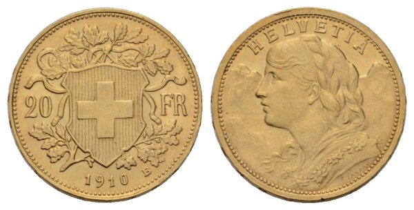 Schweiz 20 Franken 1910 B Vreneli
