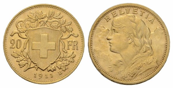 Schweiz 20 Franken 1911 B Vreneli