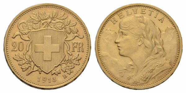 Schweiz 20 Franken 1913 B Vreneli