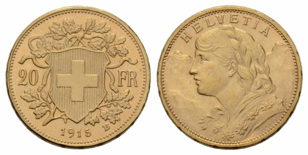 Schweiz 20 Franken 1915 B Vreneli