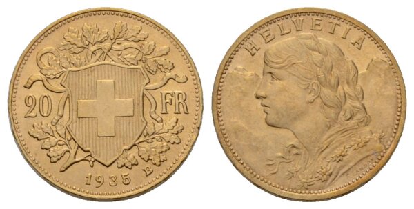 Schweiz 20 Franken 1935 B Vreneli